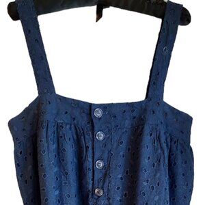 Victoria's Secret Live Pink Navy Blue Cotton Eyelet Jumper Dress Size Medium